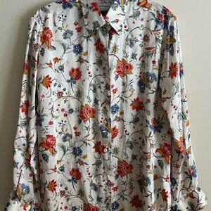 MAUS & HOFFMAN LIBERTY 100% SILK  FLORAL BLOUSE BUTTON FRONT TOP - EUC - M